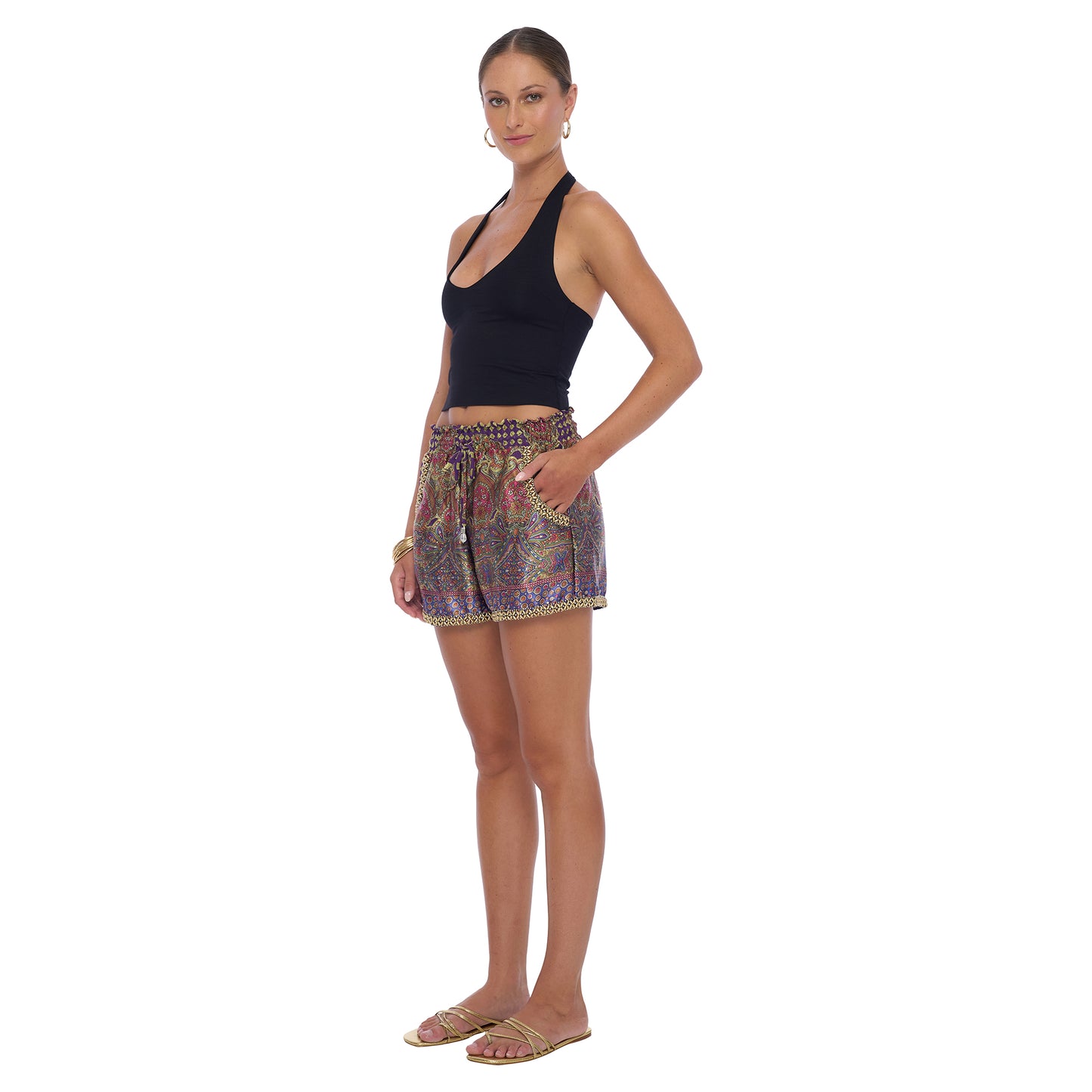 Side View: Horus Top in Black - Classic Women's Cotton stretch top with a flattering form-fitting design for casual or evening wear.