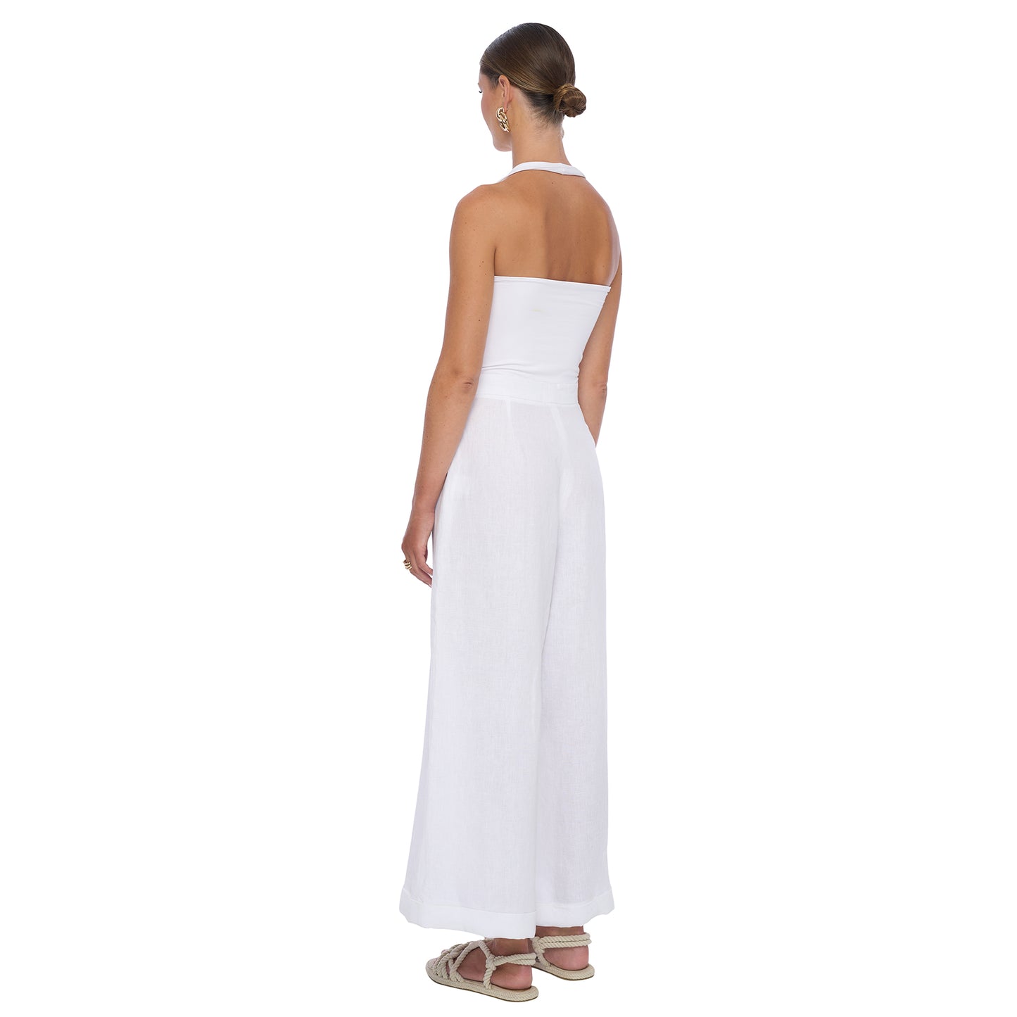 Back View: Horus Top in White - Classic Women's Cotton stretch top with a flattering form-fitting design for casual or evening wear.
