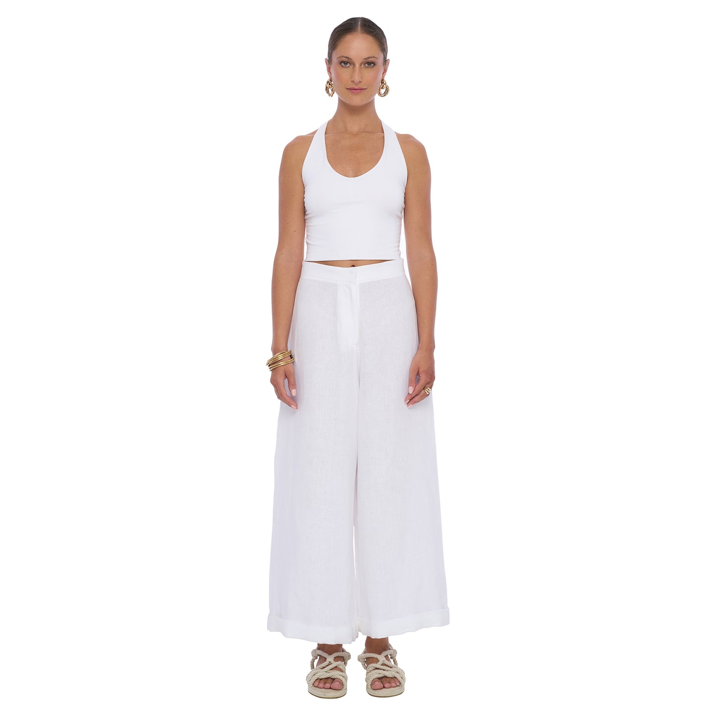 Front View: Horus Top in White - Classic Women's stretch top with a flattering form-fitting design for casual or evening wear.