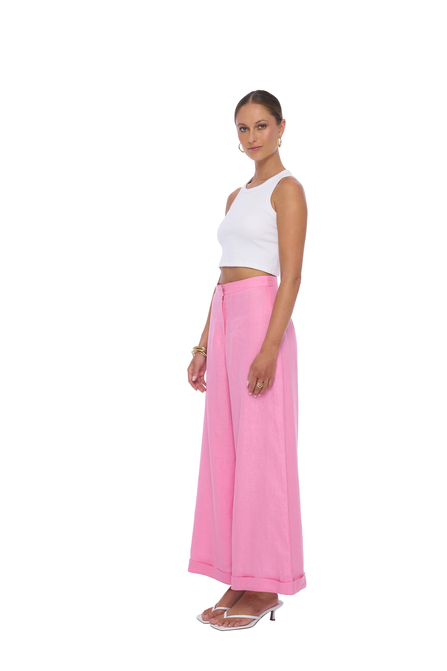 Geode Linen Pants in Pink - Realm