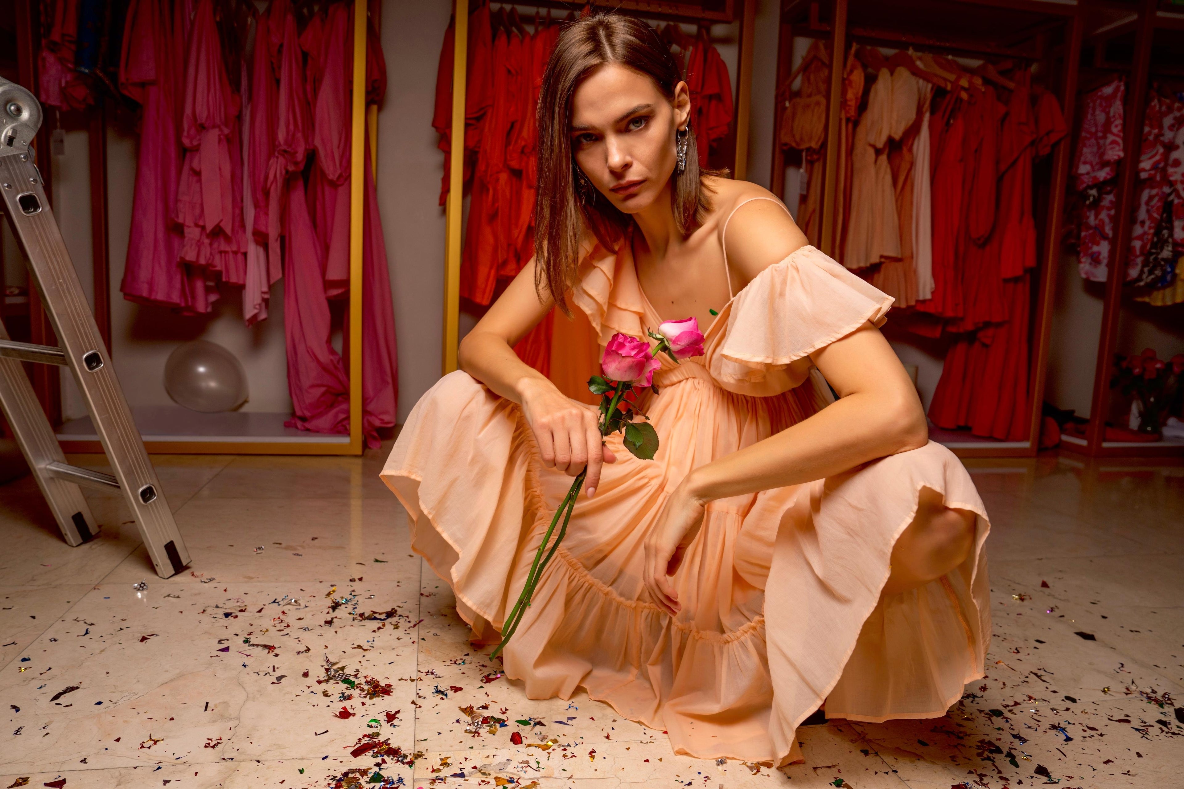 Astrid Mini Dress in Peach - Realm