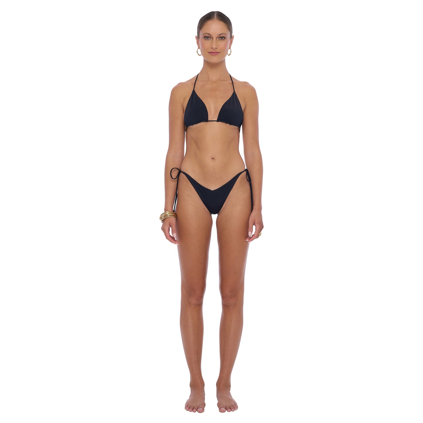 Wave Bikini Bottom - Drawstring style with cheeky cut and front V-shape detail, made from recycled Econyl fabric, featuring beading elements on the drawstring for a flattering ,modern look.