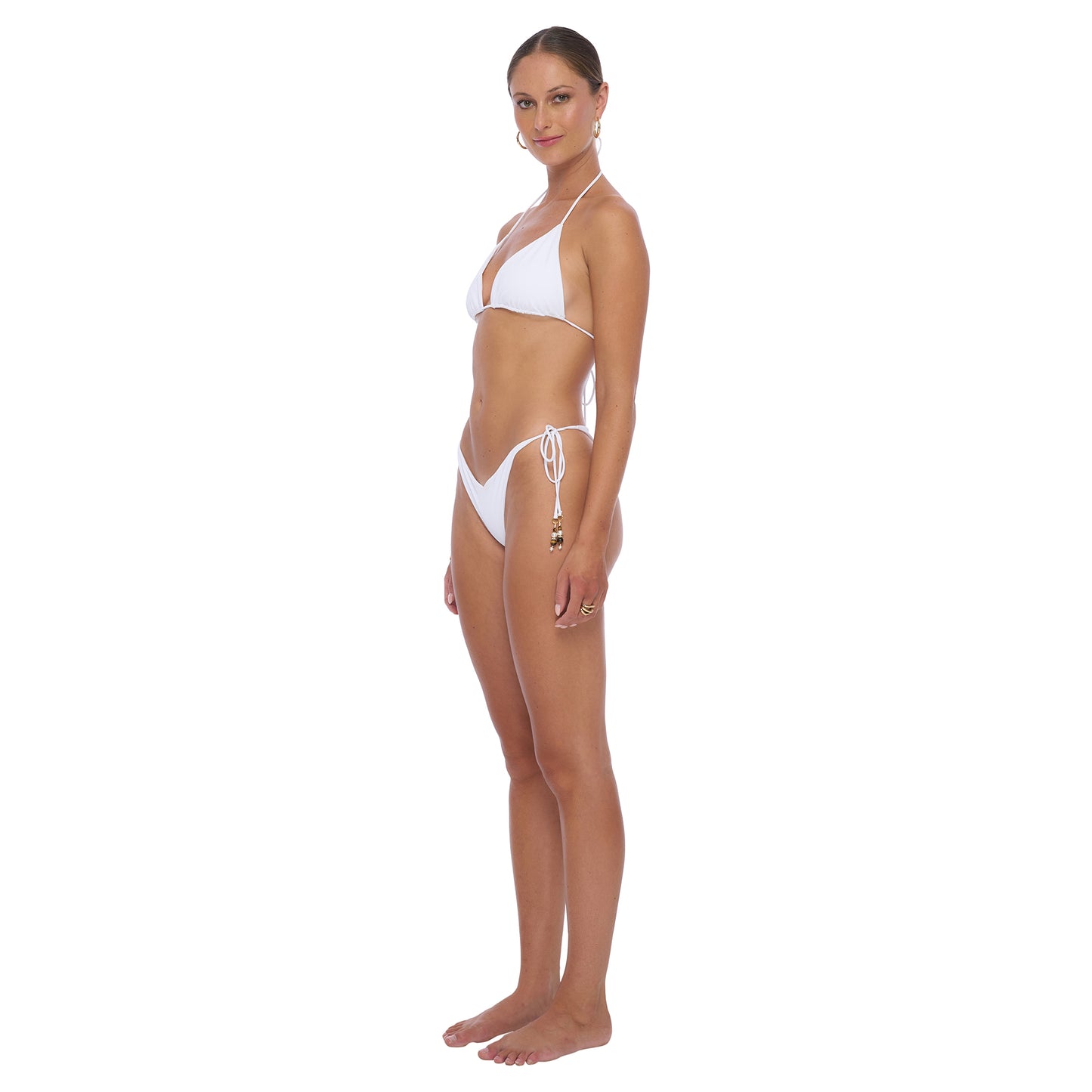 Wave Triangle Bikini Top - Drawstring style with beading detail on straps, made from eco-friendly recycled Econyl Fabric for a flattering sustainable swimwear option.